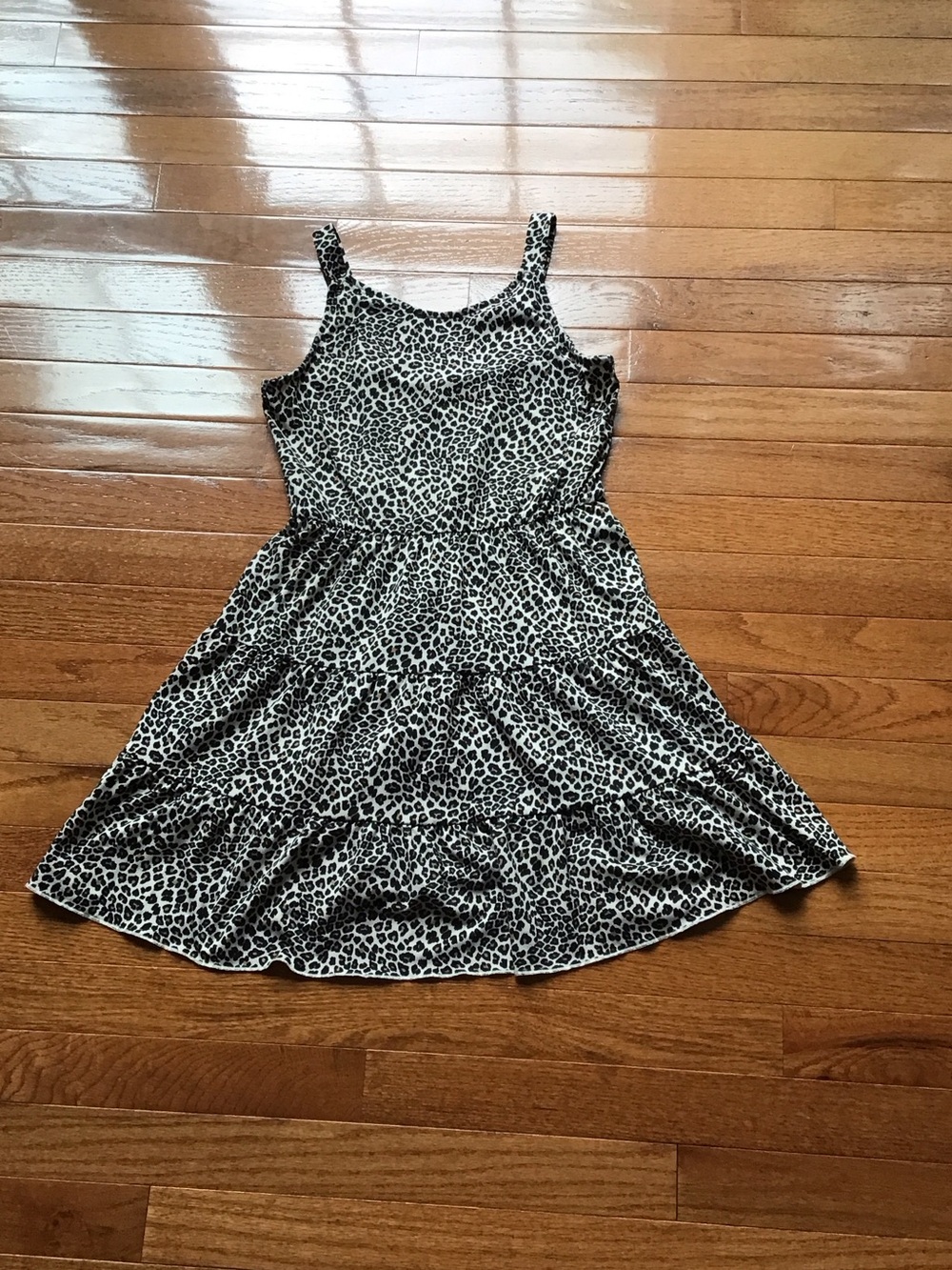 lilt Black and White Leopard Print Tiered Sundress